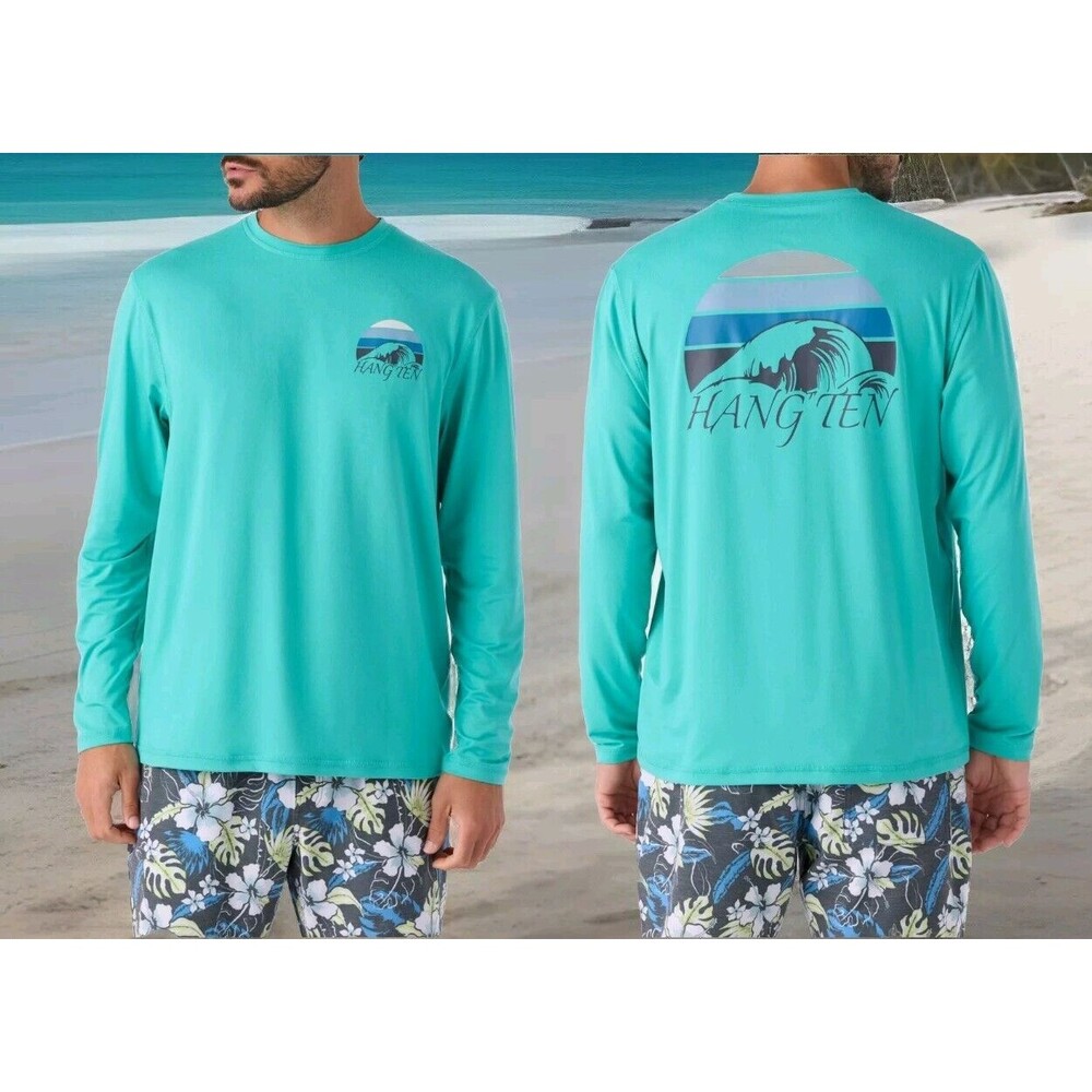 Hang Ten Men's Tidal Long Sleeve Sun Tee UPF 50+ Soft Feel Stretch Green, M